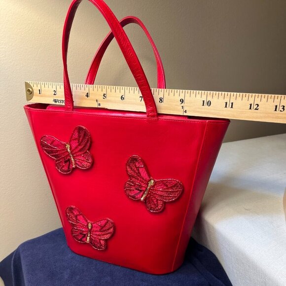Stuart Weitzman Papillion Red Leather Handbag - Picture 10 of 14